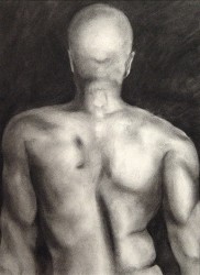 "Male Back Study", 2001, Charcoal on Paper, 15 1/4 x 11 5/16 in., by David Jay Spyker