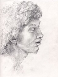 "After Raphael's head study for the Transfiguration", 2000, Graphite on Paper, 12 x 9 in., by David Jay Spyker