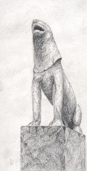 "Stone Lion", 2000, Graphite on Paper, 7 1/4 x 3 3/4 in., by David Jay Spyker