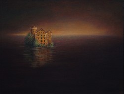 "A House on the Water", 1999, Acrylics on Canvas Mounted on Hardboard, 7 x 9 in., by David Jay Spyker