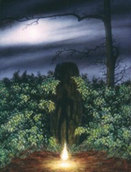 Einstein's Sword of Damocles, 1995, Acrylics on Copper Panel, 5 7/8 x 4 3/8 in., by David Jay Spyker