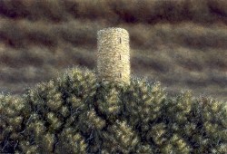 "The Tower", 2001, Acrylics on Hardboard, 5 1/2 x 7 15/16 in., by David Jay Spyker